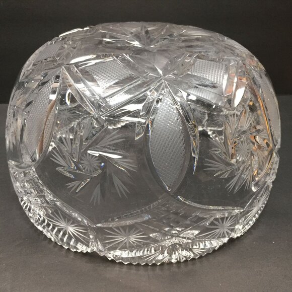 Vintage 1950s Crystal Sawtooth Rim Starburst Glass Serving Bowl Candy Fruit Host - Picture 6 of 10